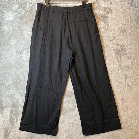Abercrombie & Fitch High Rise Ultra Wide Leg Linen Blend Pants Size 32 Black New - Picture 3 of 9